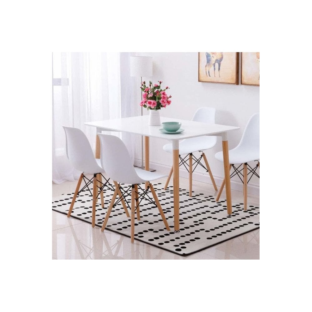 Halo Dining Table and Chair Set for 4 - Eiffel Plastic Chairs and a Rectangle Dining Table