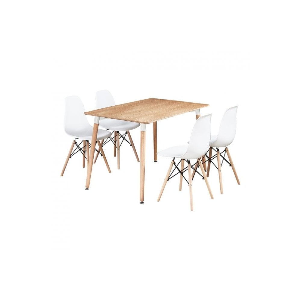 Halo Dining Table and Chair Set for 4 - Eiffel Plastic Chairs and a Rectangle Dining Table