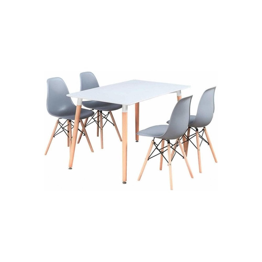 Halo Dining Table and Chair Set for 4 - Eiffel Plastic Chairs and a Rectangle Dining Table