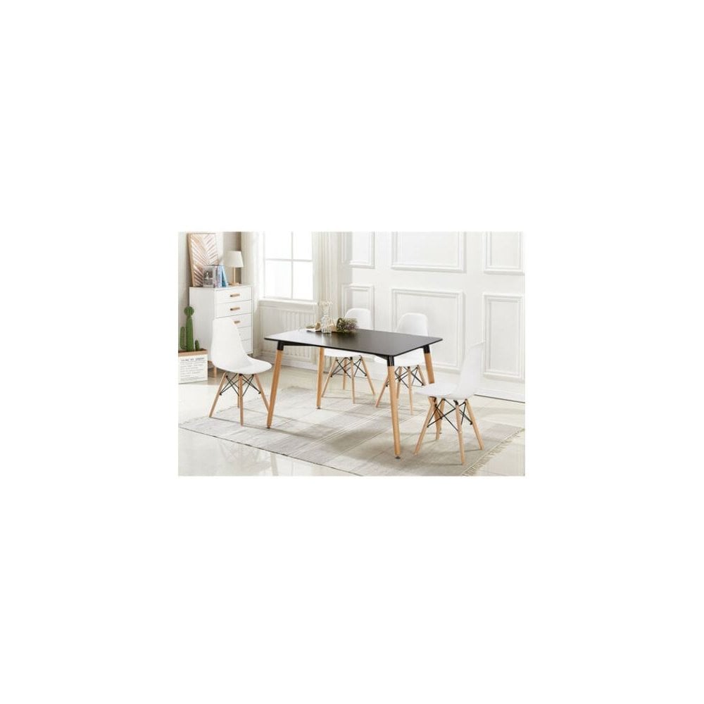 Halo Dining Table and Chair Set for 4 - Eiffel Plastic Chairs and a Rectangle Dining Table