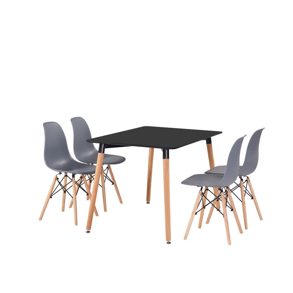 Halo Dining Table and Chair Set for 4 - Eiffel Plastic Chairs and a Rectangle Dining Table