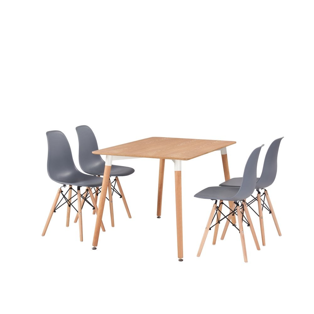 Halo Dining Table and Chair Set for 4 - Eiffel Plastic Chairs and a Rectangle Dining Table