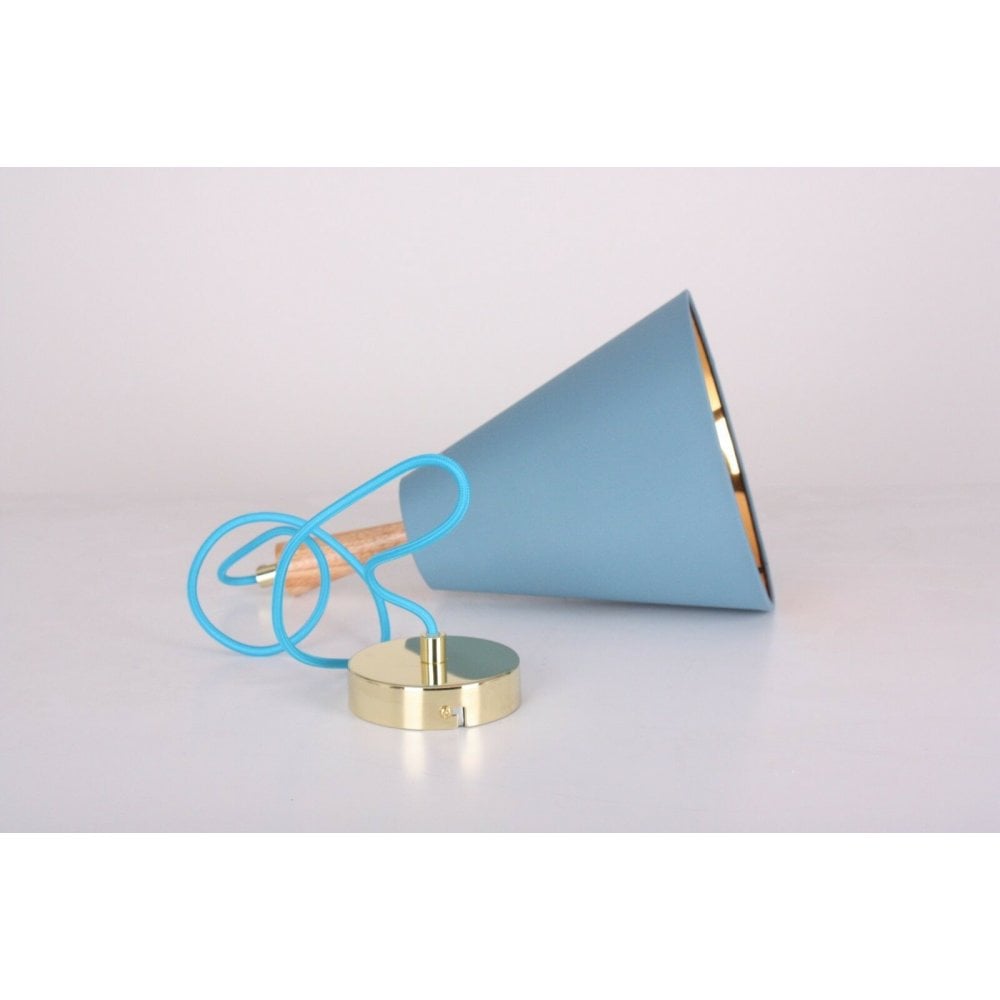 Luce Hanging Blue Ceiling Light with Oak Wood Spindle