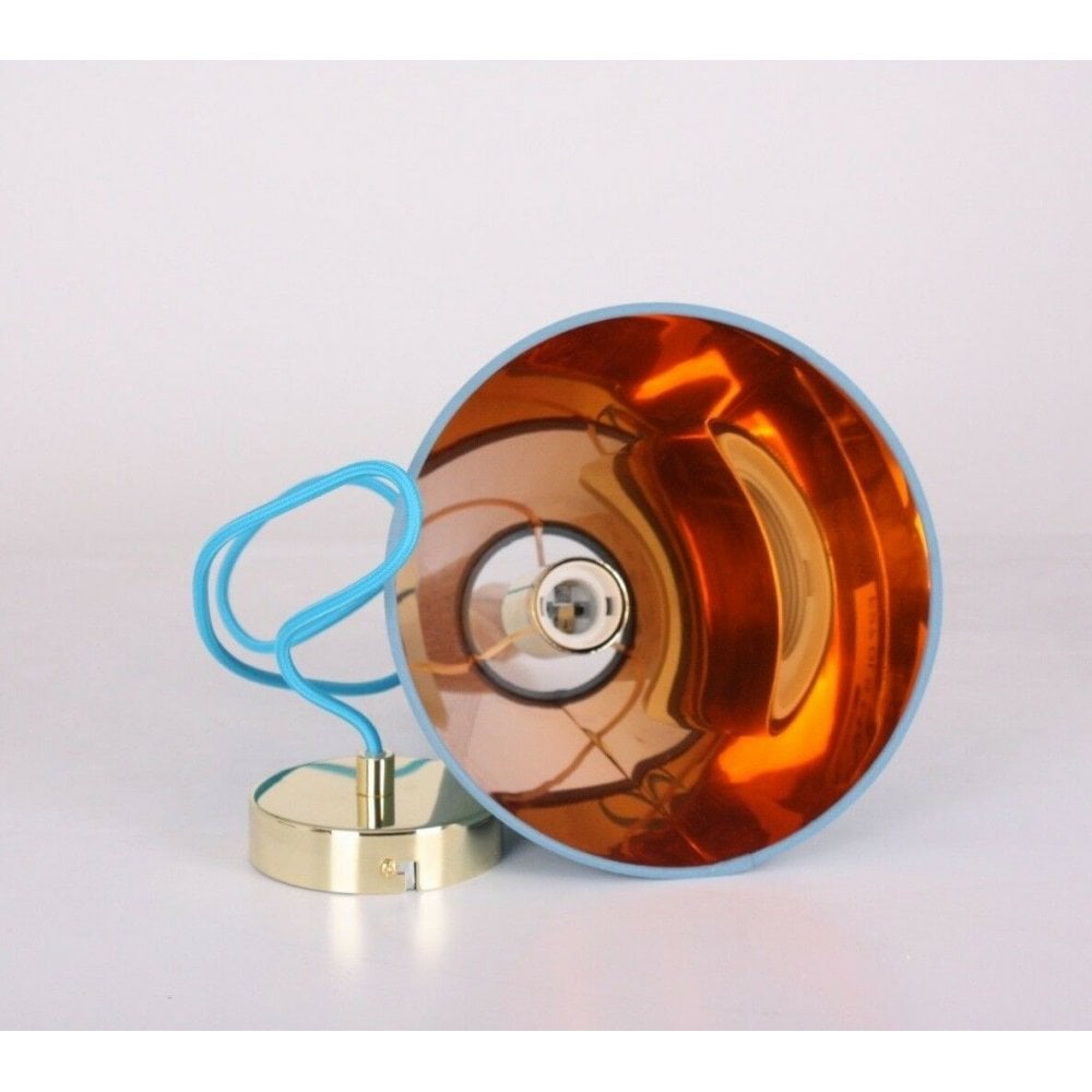 Luce Hanging Blue Ceiling Light with Oak Wood Spindle