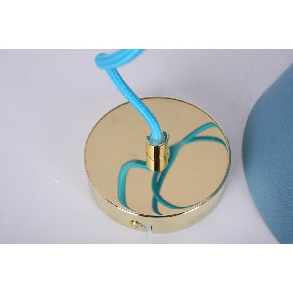 Luce Hanging Blue Ceiling Light with Oak Wood Spindle
