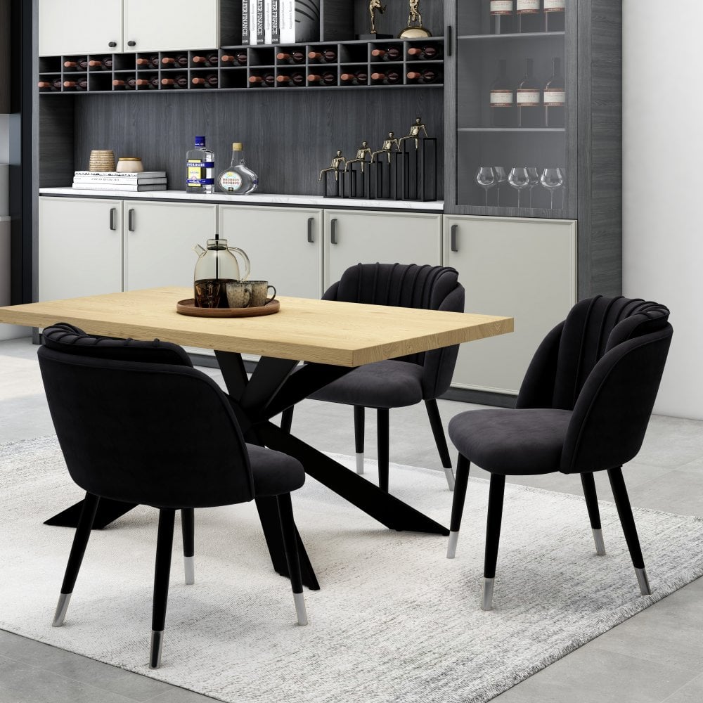 Milano Duke LUX Dining Set | a Oak Dining Table & 4 Dining Chairs with Silver End Caps