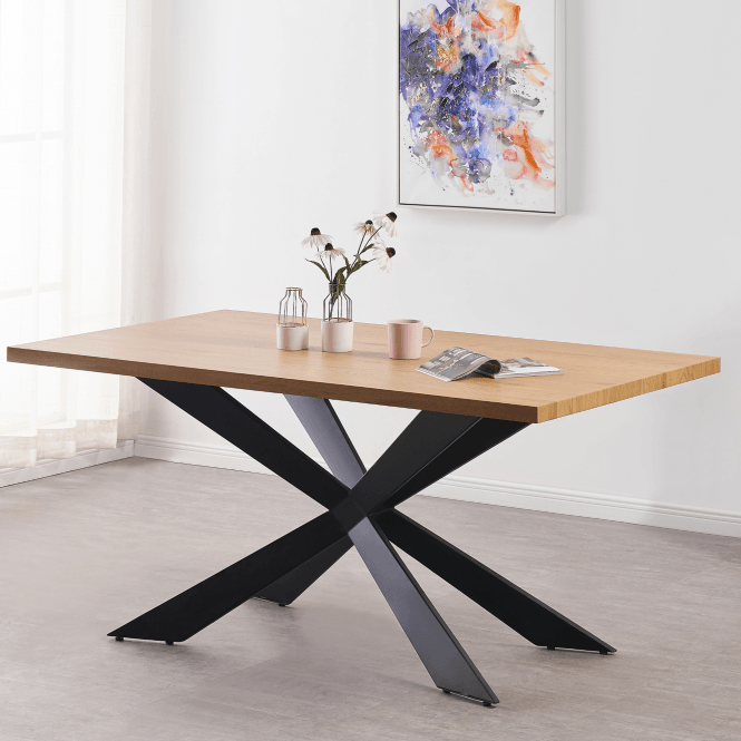 Milano Duke LUX Dining Set | a Oak Dining Table & 4 Dining Chairs with Silver End Caps