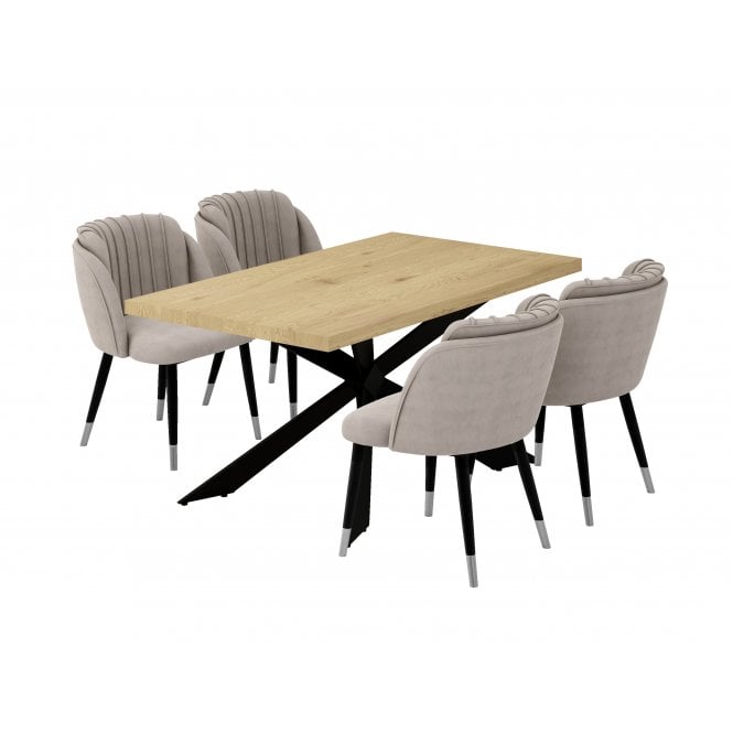 Milano Duke LUX Dining Set | a Oak Dining Table & 4 Dining Chairs with Silver End Caps