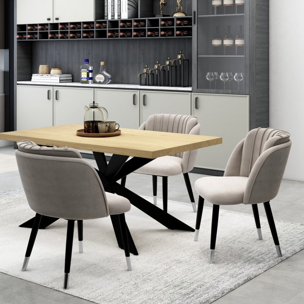 Milano Duke LUX Dining Set | a Oak Dining Table & 4 Dining Chairs with Silver End Caps