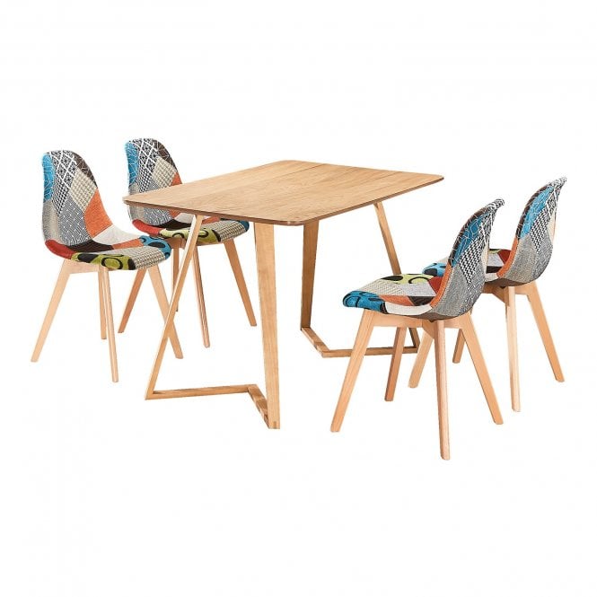 Patchwork Dallas Dining Set for 4 - a Dining Table & Set of 4 Pacthwork Fabric Dining Chairs - Scandinavian Desig