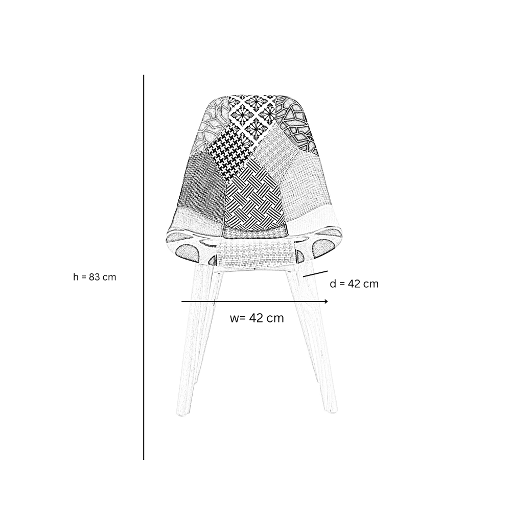 Patchwork Dallas Dining Set for 4 - a Dining Table & Set of 4 Pacthwork Fabric Dining Chairs - Scandinavian Desig