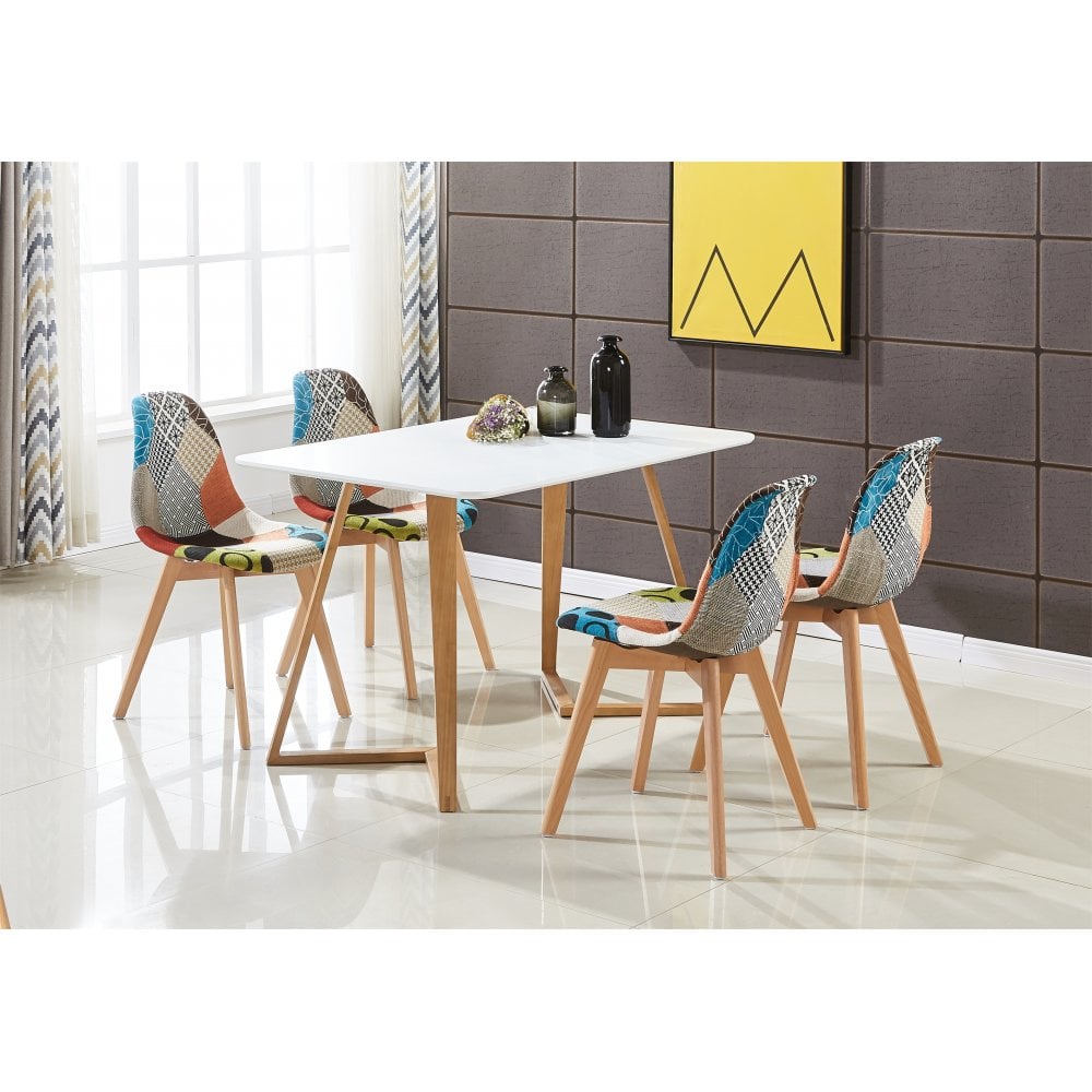 Patchwork Dallas Dining Set for 4 - a Dining Table & Set of 4 Pacthwork Fabric Dining Chairs - Scandinavian Desig
