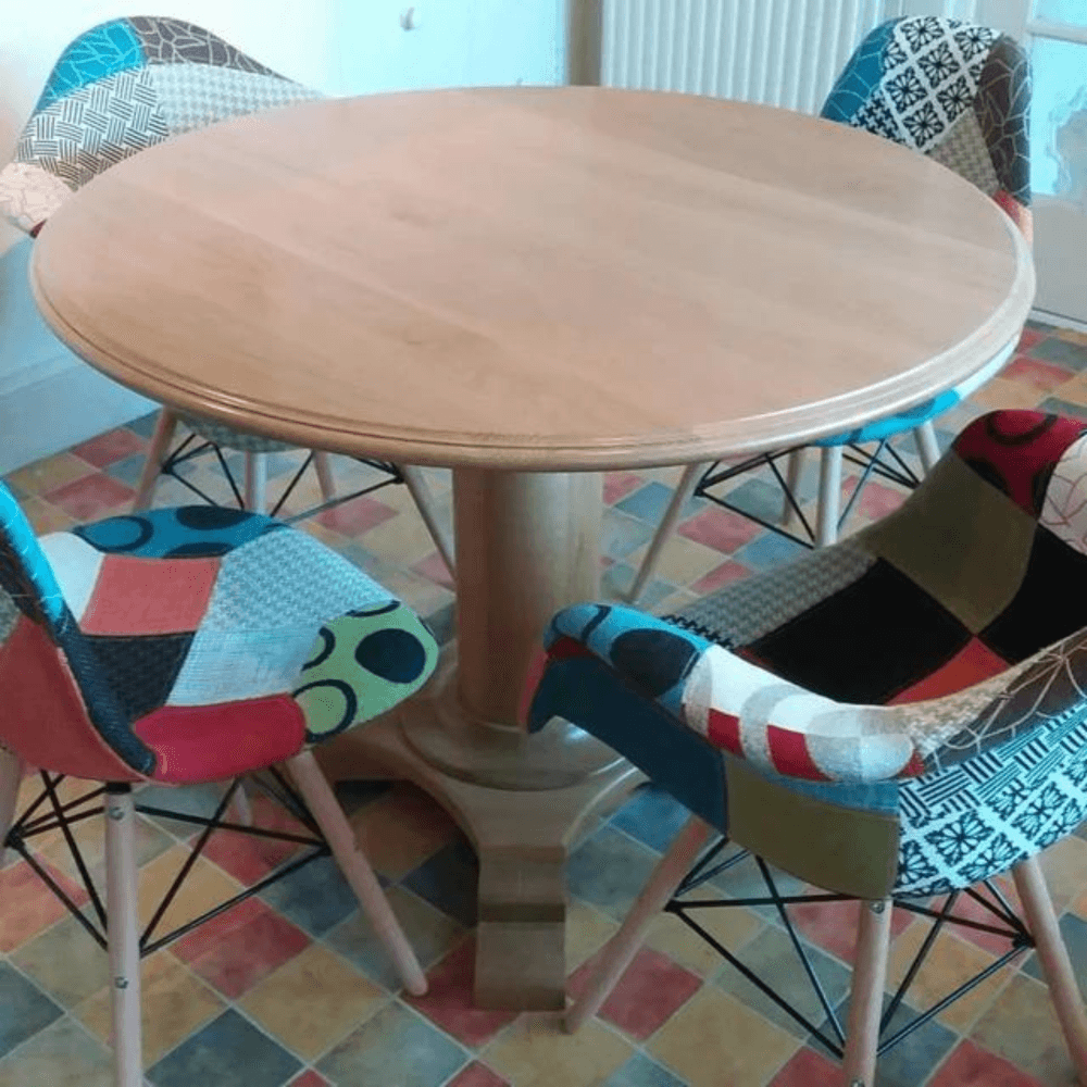 Patchwork Eiffel Tub Chair Fabric Upholstery - Wooden Legs with Metal Frame