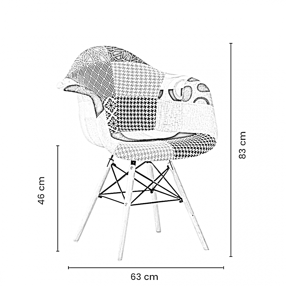 Patchwork Eiffel Tub Chair Fabric Upholstery - Wooden Legs with Metal Frame