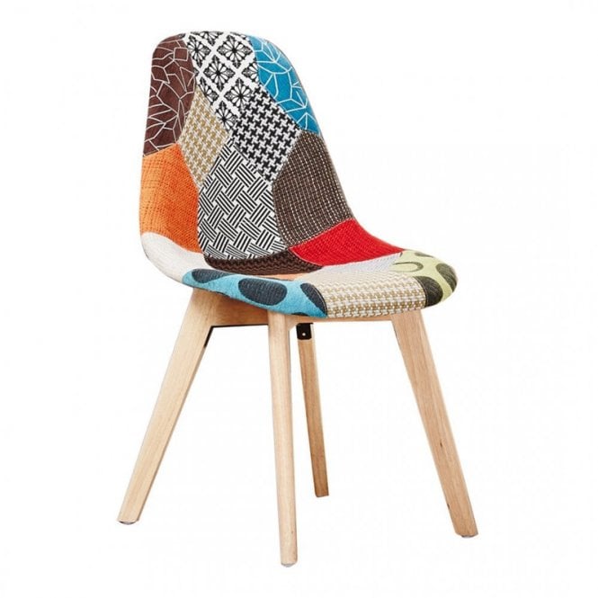 Patchwork Fabric Chair with Wooden Legs - Multicoloured