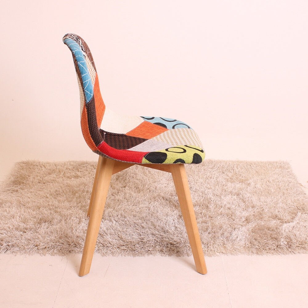 Patchwork Fabric Chair with Wooden Legs - Multicoloured