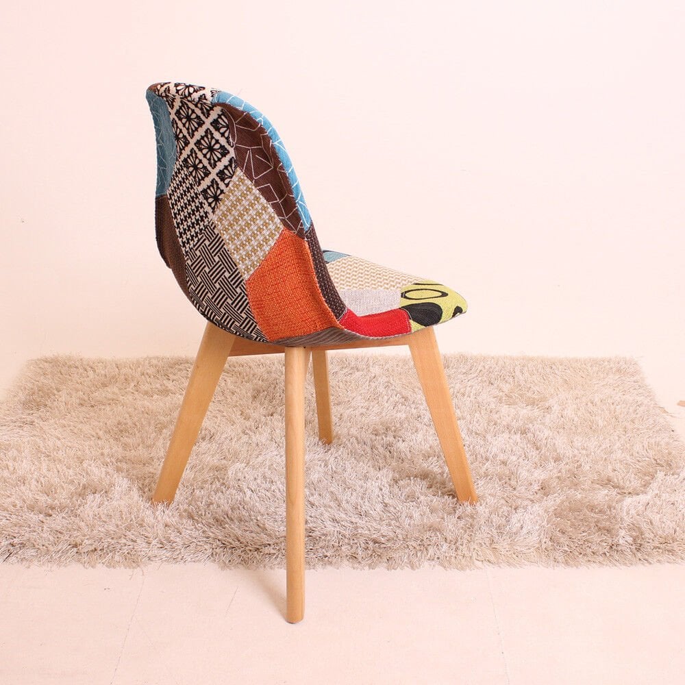 Patchwork Fabric Chair with Wooden Legs - Multicoloured