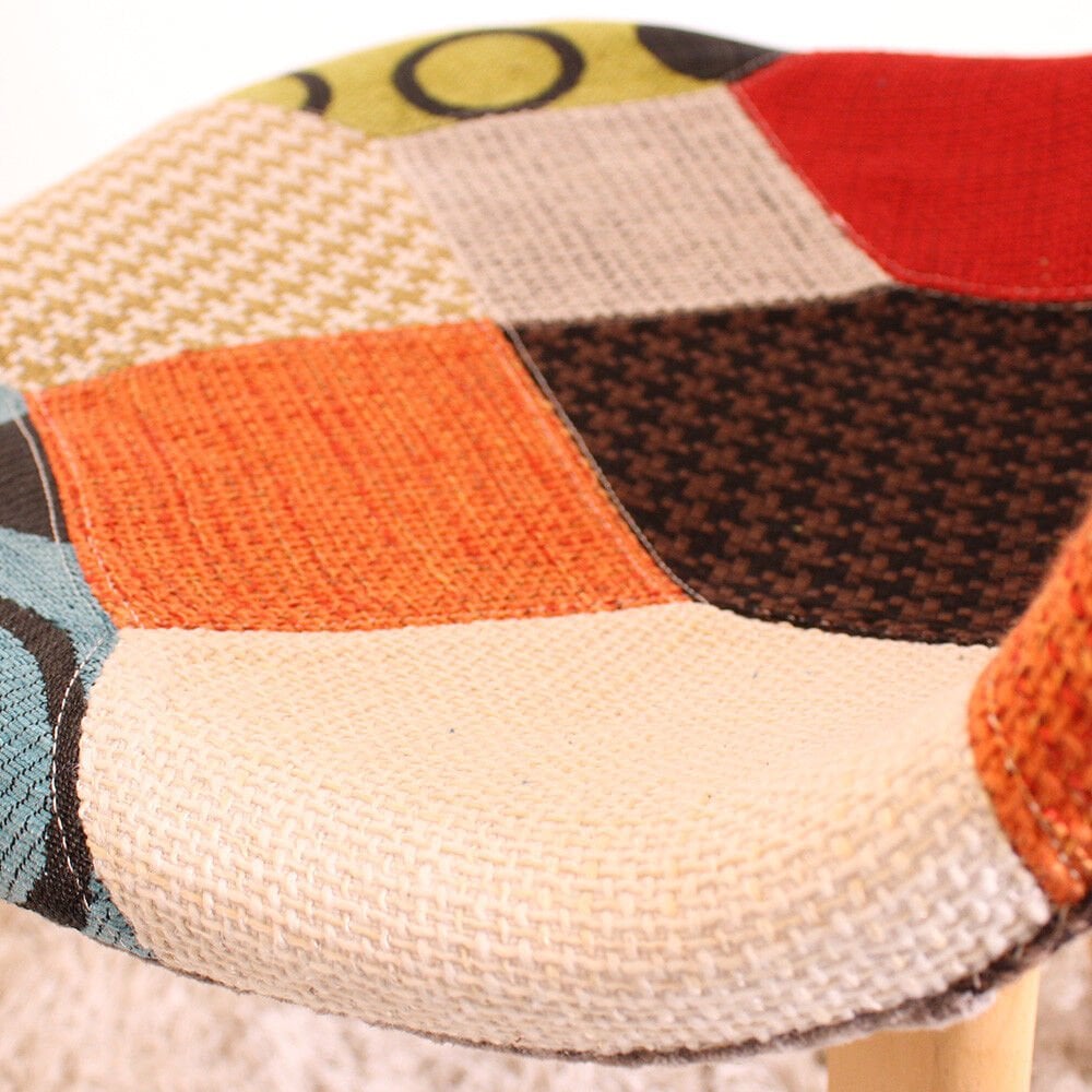 Patchwork Fabric Chair with Wooden Legs - Multicoloured
