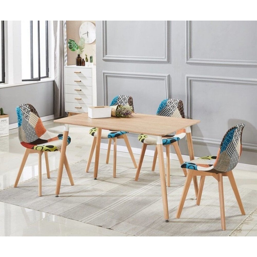 Patchwork Fabric Chair with Wooden Legs - Multicoloured