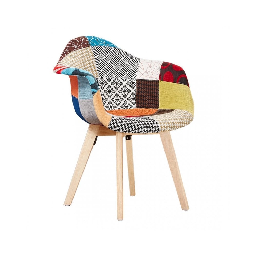 Patchwork Halo Dining Set - Set of 4 Tub Retro Chairs with Armrests & a Halo Table w/ Solid Wooden Legs