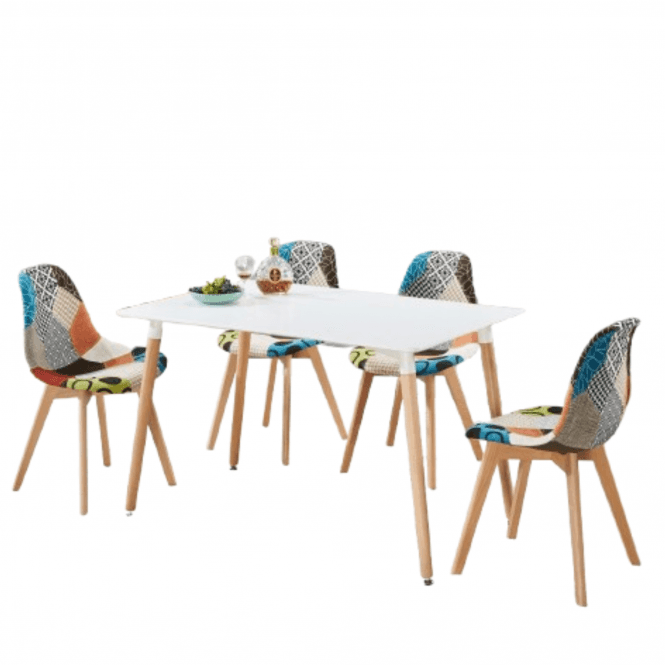 Patchwork Halo Dining Table Set - Set of 4 Patchwork Retro Chairs & a Halo Dining Table w/ Solid Wooden Legs