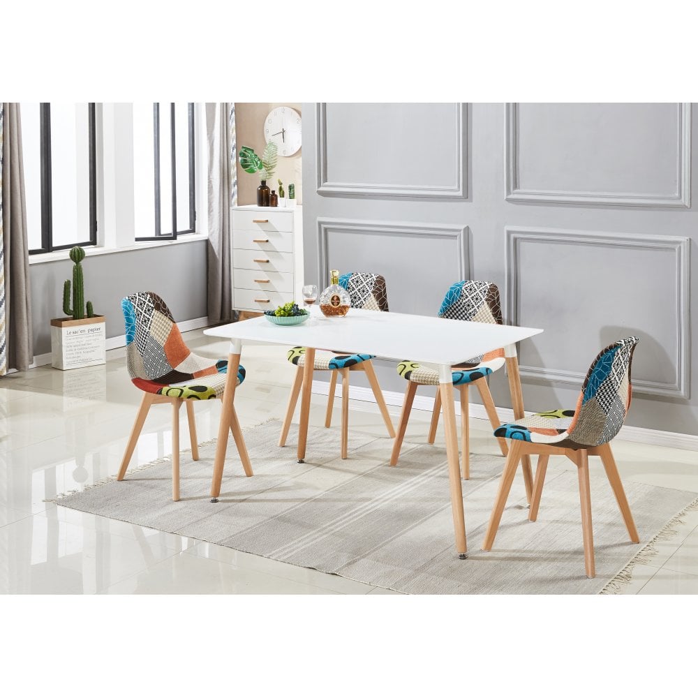 Patchwork Halo Dining Table Set - Set of 4 Patchwork Retro Chairs & a Halo Dining Table w/ Solid Wooden Legs