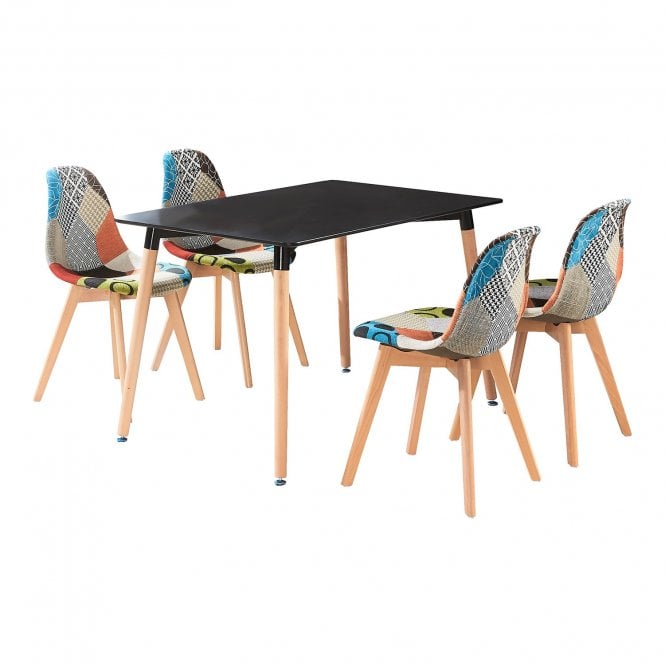 Patchwork Halo Dining Table Set - Set of 4 Patchwork Retro Chairs & a Halo Dining Table w/ Solid Wooden Legs