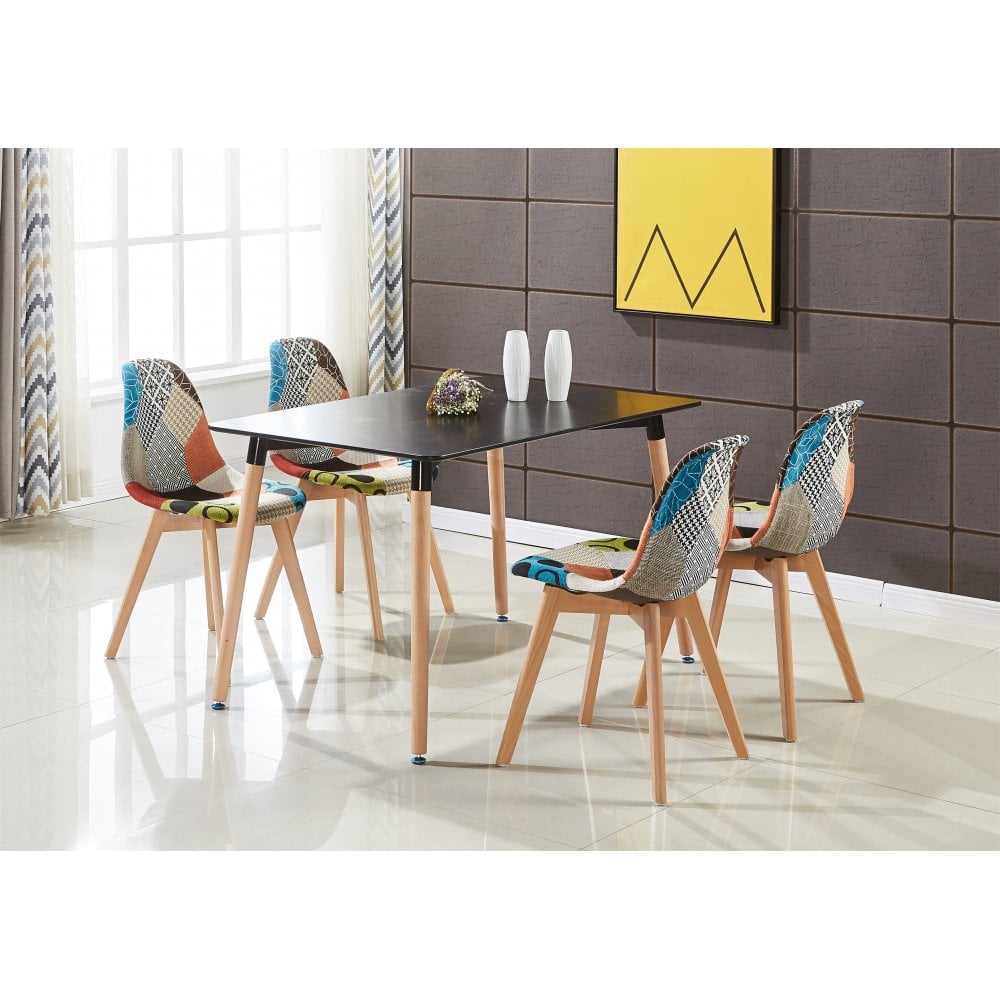 Patchwork Halo Dining Table Set - Set of 4 Patchwork Retro Chairs & a Halo Dining Table w/ Solid Wooden Legs