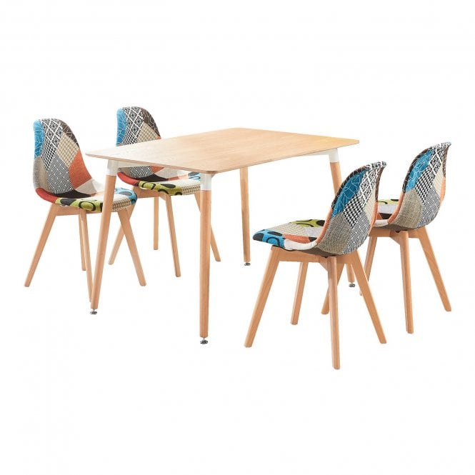 Patchwork Halo Dining Table Set - Set of 4 Patchwork Retro Chairs & a Halo Dining Table w/ Solid Wooden Legs