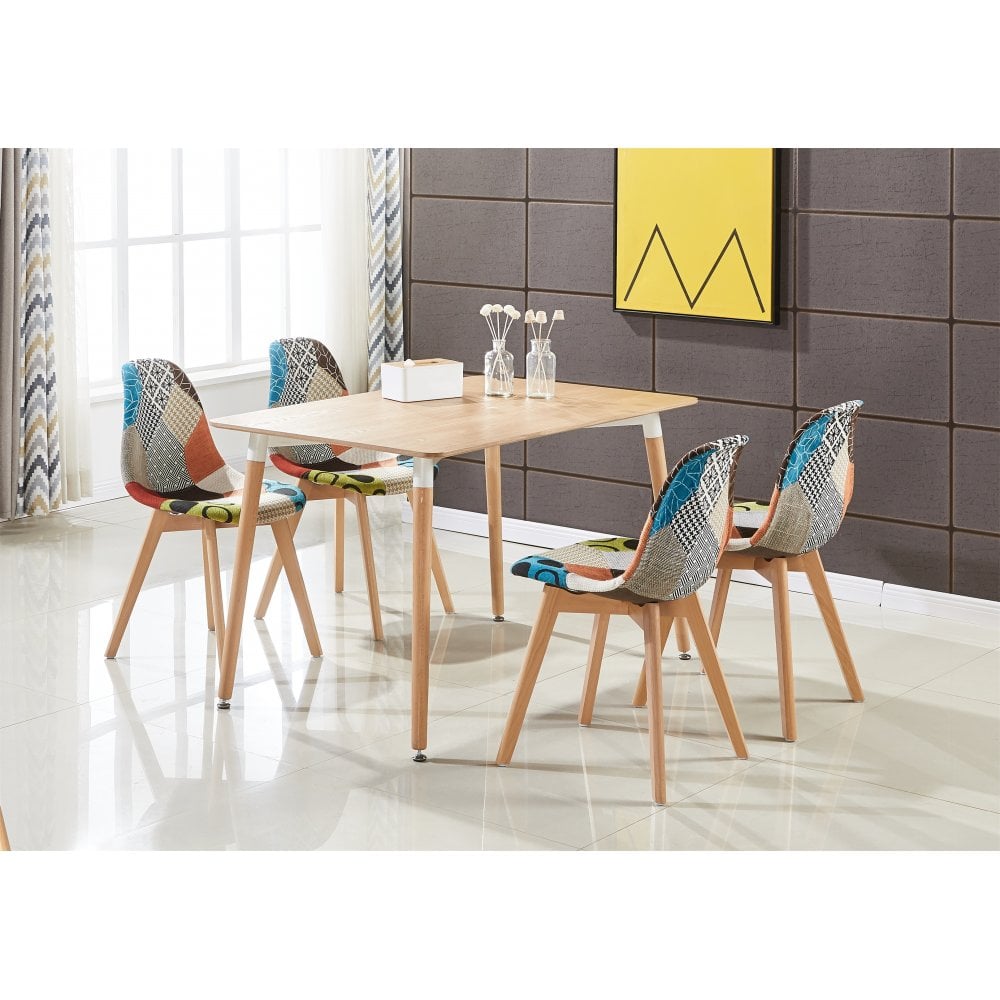 Patchwork Halo Dining Table Set - Set of 4 Patchwork Retro Chairs & a Halo Dining Table w/ Solid Wooden Legs