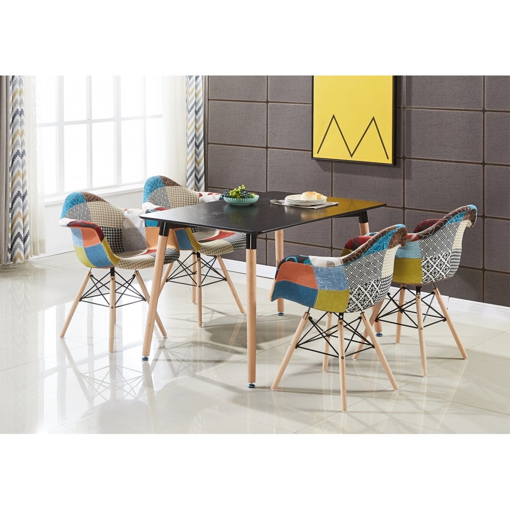 Patchwork Halo Dining Table Set with 4 Chairs