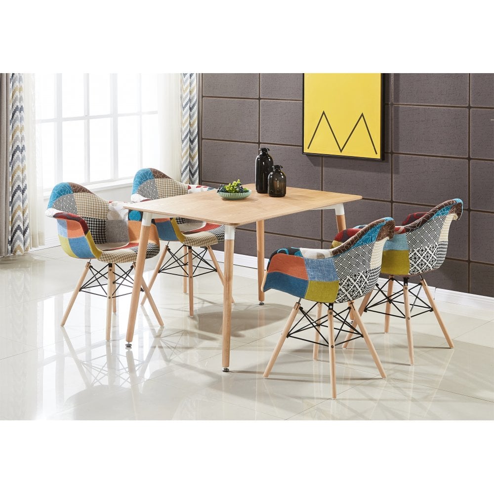 Patchwork Halo Dining Table Set with 4 Chairs