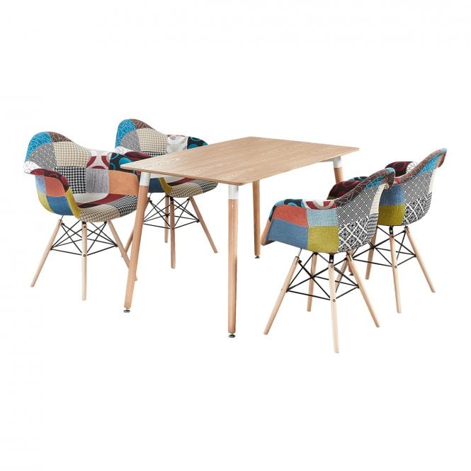 Patchwork Halo Dining Table Set with 4 Chairs