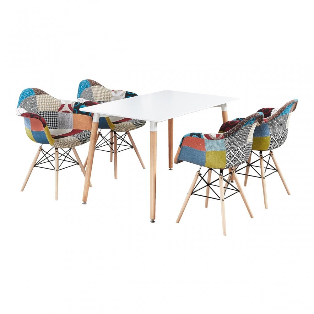 Patchwork Halo Dining Table Set with 4 Chairs
