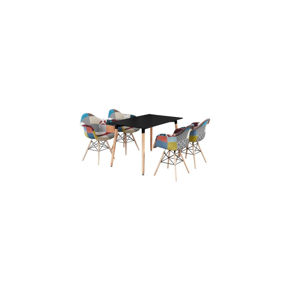 Patchwork Halo Dining Table Set with 4 Chairs