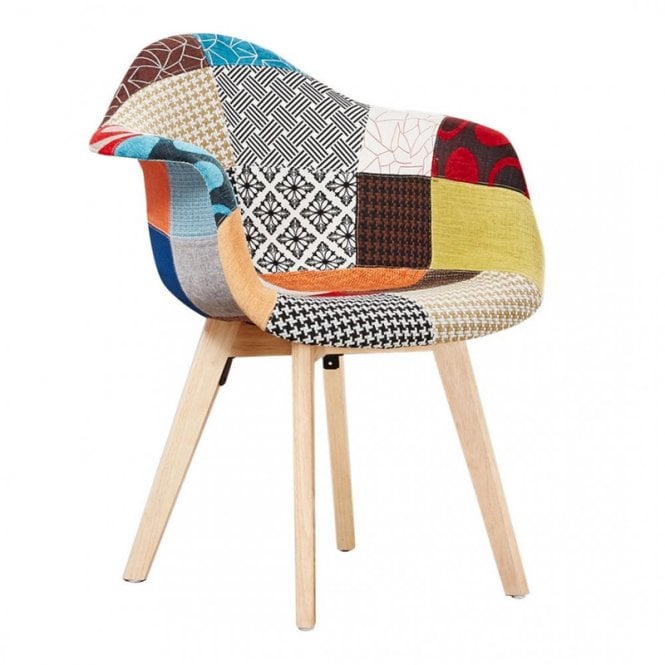 Patchwork Tub Chair with Armrests – Stylish Fabric Dining Chair Multicolored