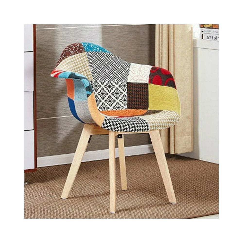 Patchwork Tub Chair with Armrests – Stylish Fabric Dining Chair Multicolored