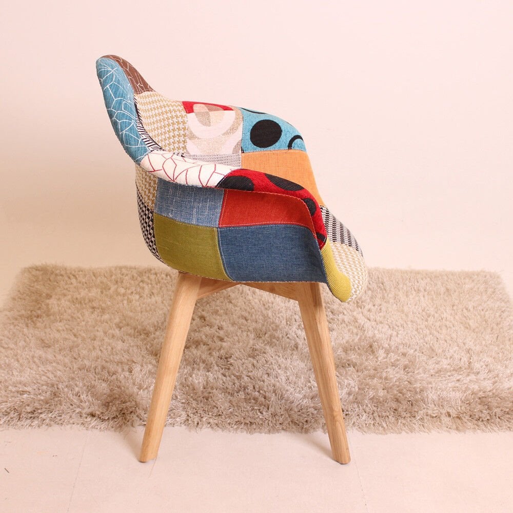 Patchwork Tub Chair with Armrests – Stylish Fabric Dining Chair Multicolored