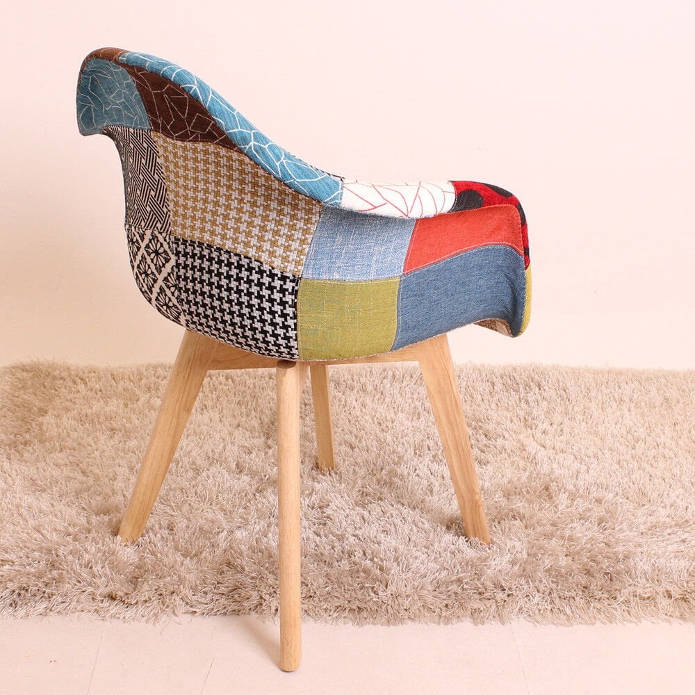 Patchwork Tub Chair with Armrests – Stylish Fabric Dining Chair Multicolored