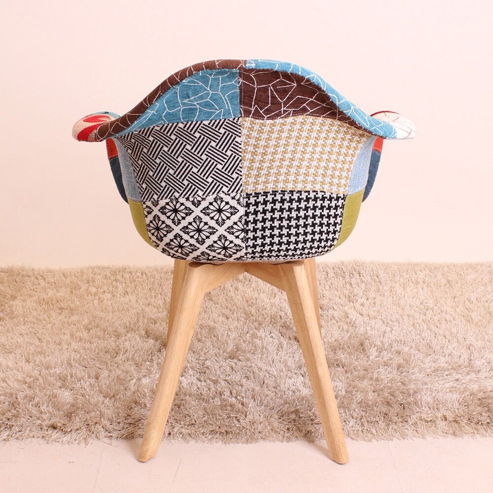 Patchwork Tub Chair with Armrests – Stylish Fabric Dining Chair Multicolored