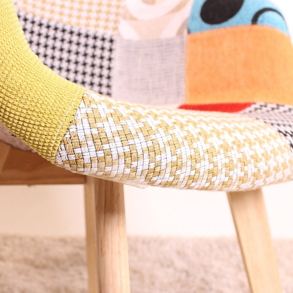Patchwork Tub Chair with Armrests – Stylish Fabric Dining Chair Multicolored