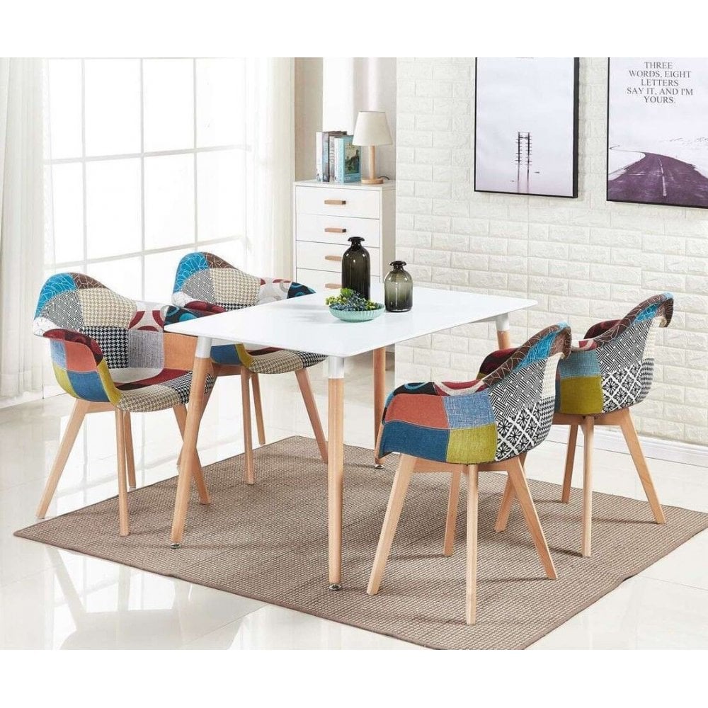 Patchwork Tub Chair with Armrests – Stylish Fabric Dining Chair Multicolored