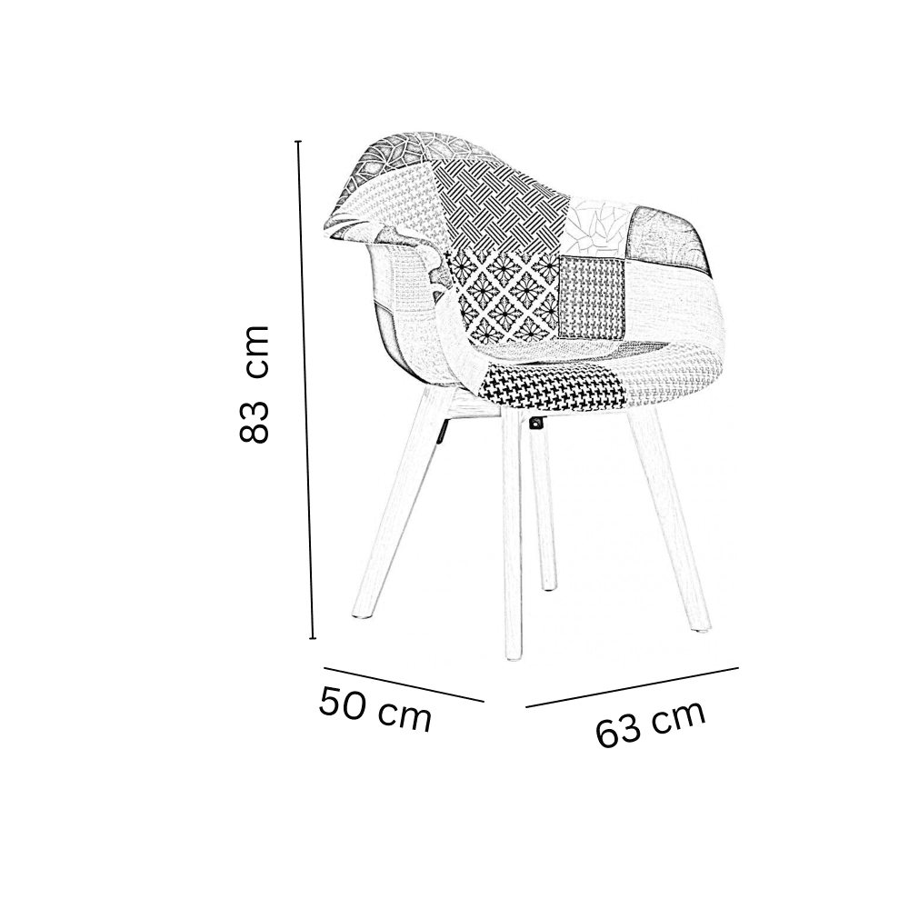 Patchwork Tub Chair with Armrests – Stylish Fabric Dining Chair Multicolored