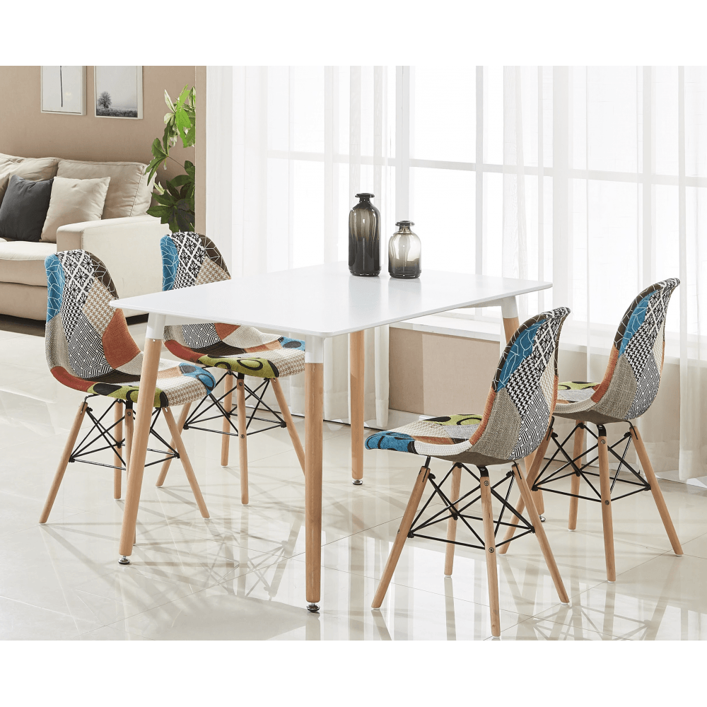 Patchwork Tulip Fabric Dining Chair w/ Wooden Legs & Metal Frame