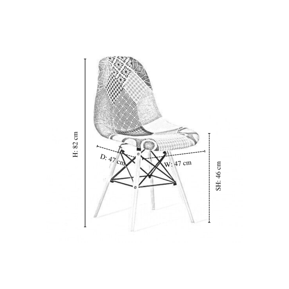 Patchwork Tulip Fabric Dining Chair w/ Wooden Legs & Metal Frame