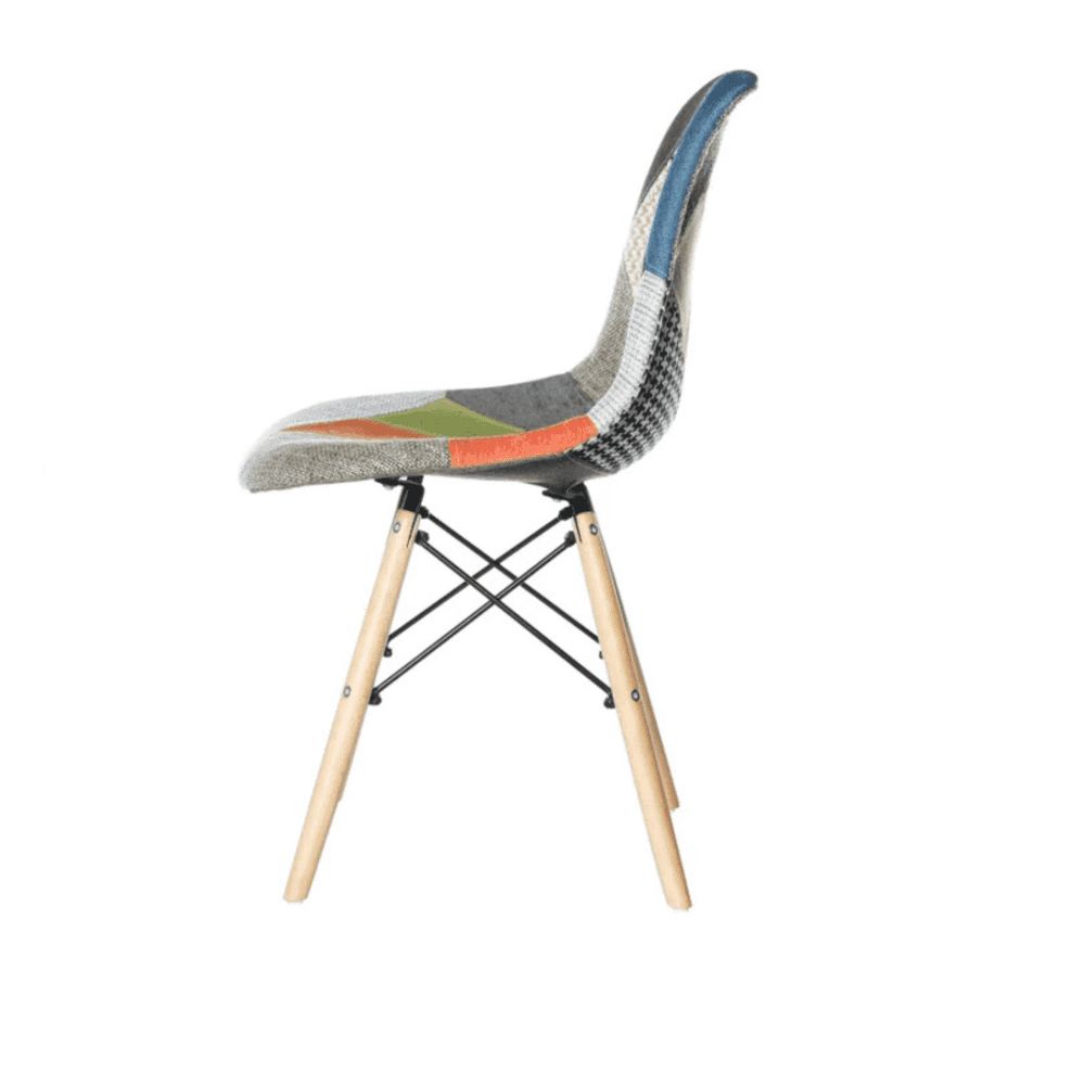 Patchwork Tulip Fabric Dining Chair w/ Wooden Legs & Metal Frame