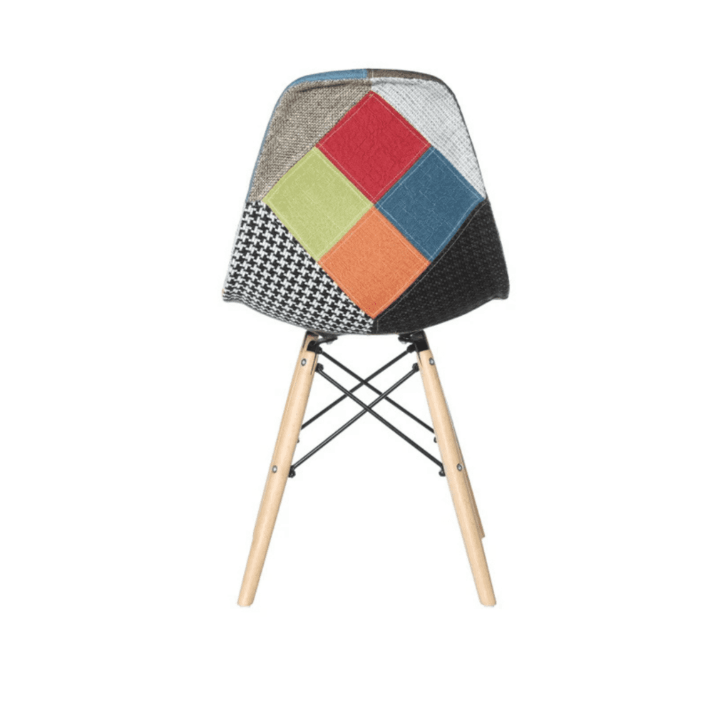 Patchwork Tulip Fabric Dining Chair w/ Wooden Legs & Metal Frame